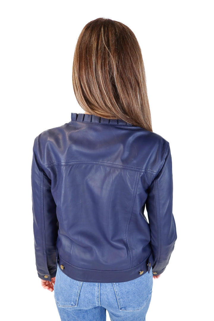 draper james navy vegan leather jacket (xs; retails $350)