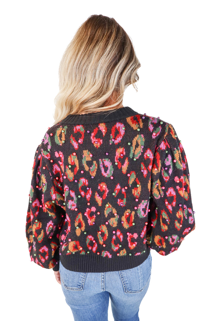 farm rio beaded animal print sweater (s)