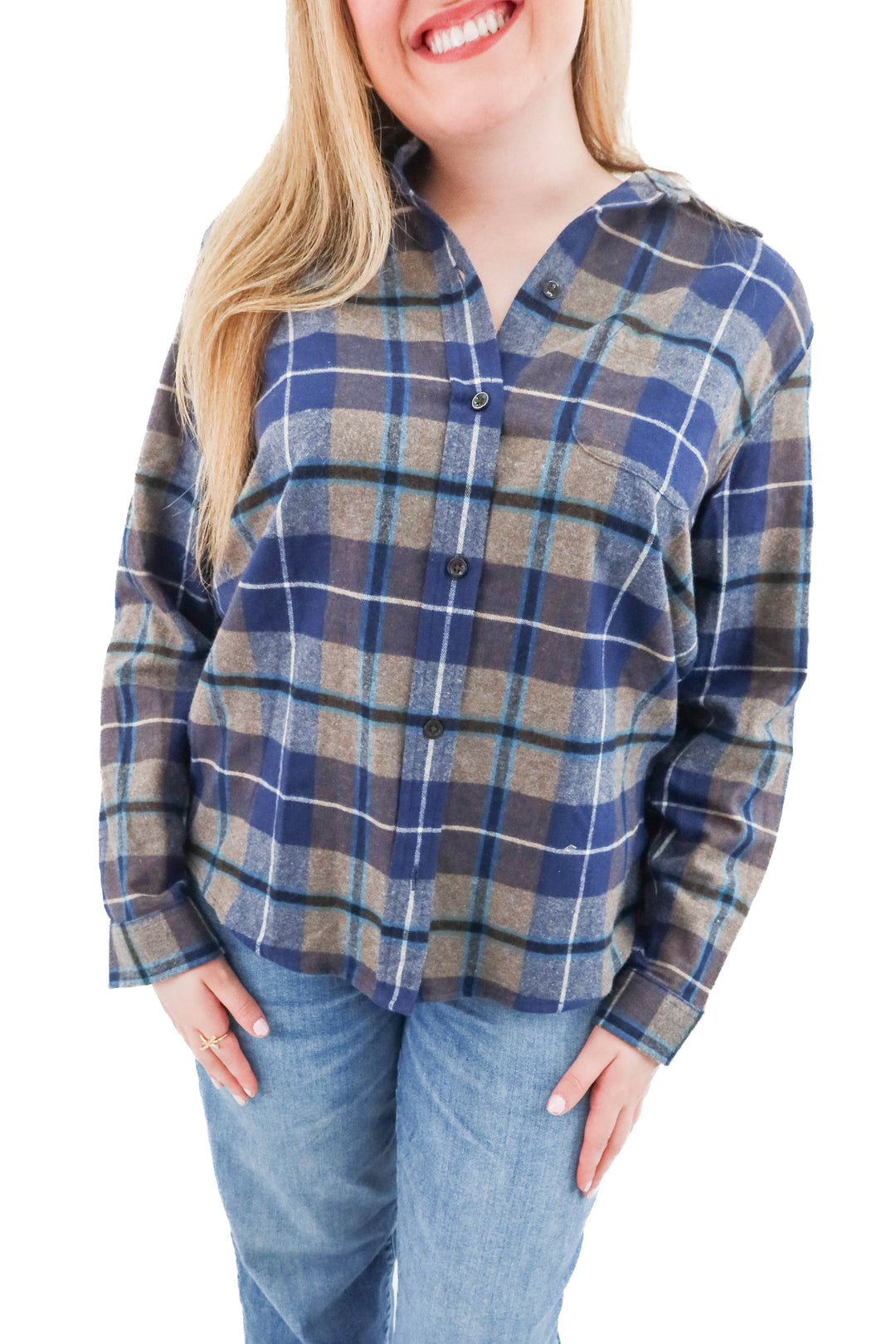 ll bean navy plaid shacket (l; retail. $138)