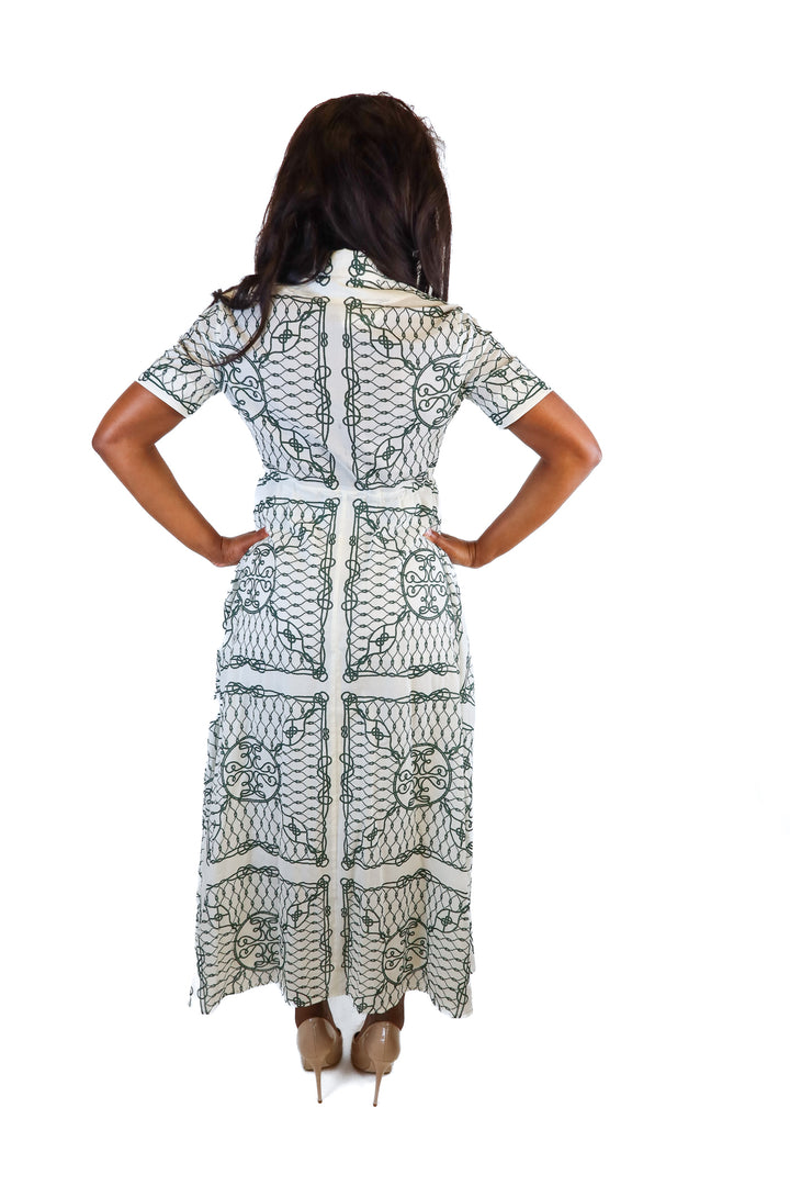 tory burch green/ivory maxi shirt dress NWT (s)