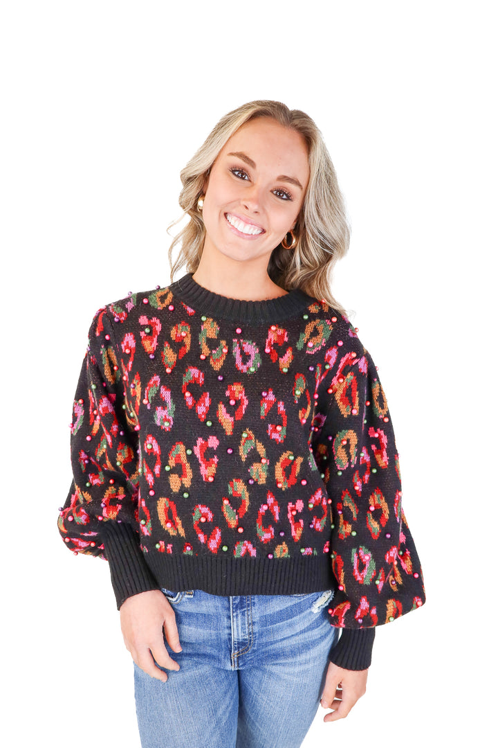 farm rio beaded animal print sweater (s)