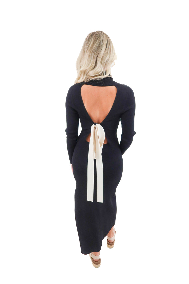 karina grimaldi black ribbed dress (S; retail $325)