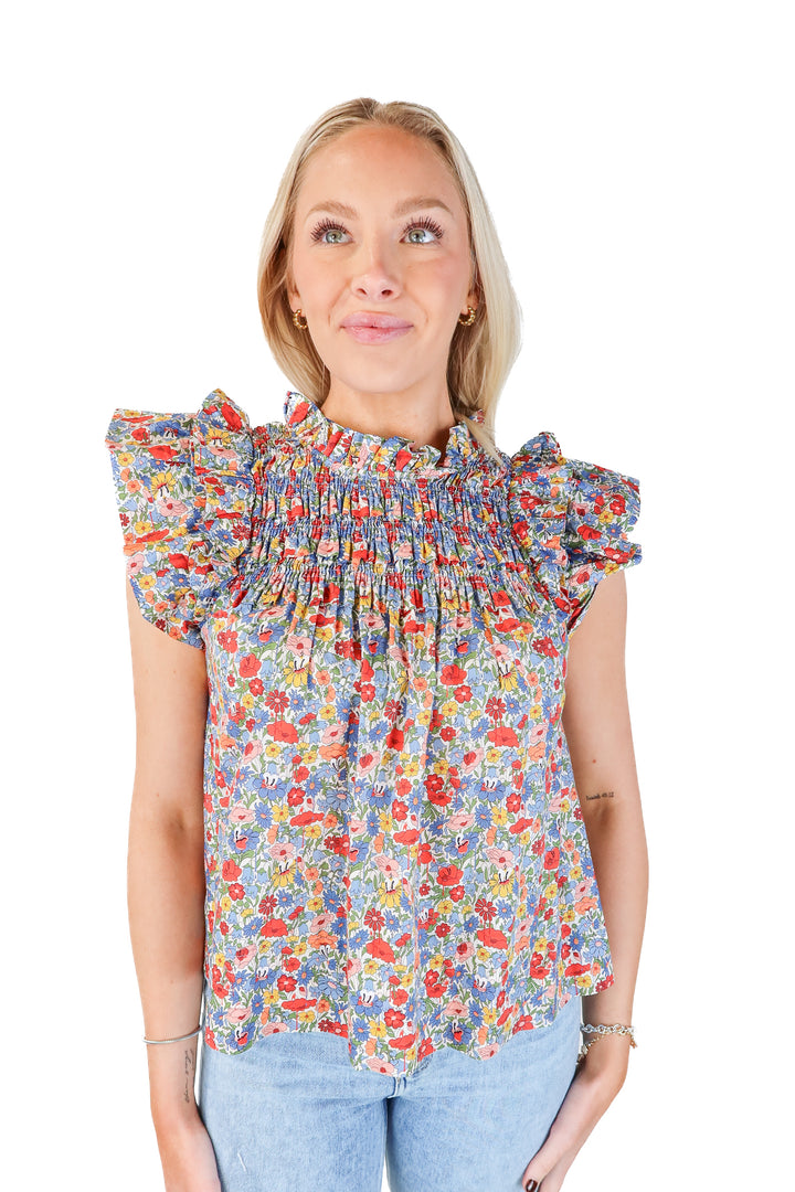 SEA floral smocked ruffle top (xs)