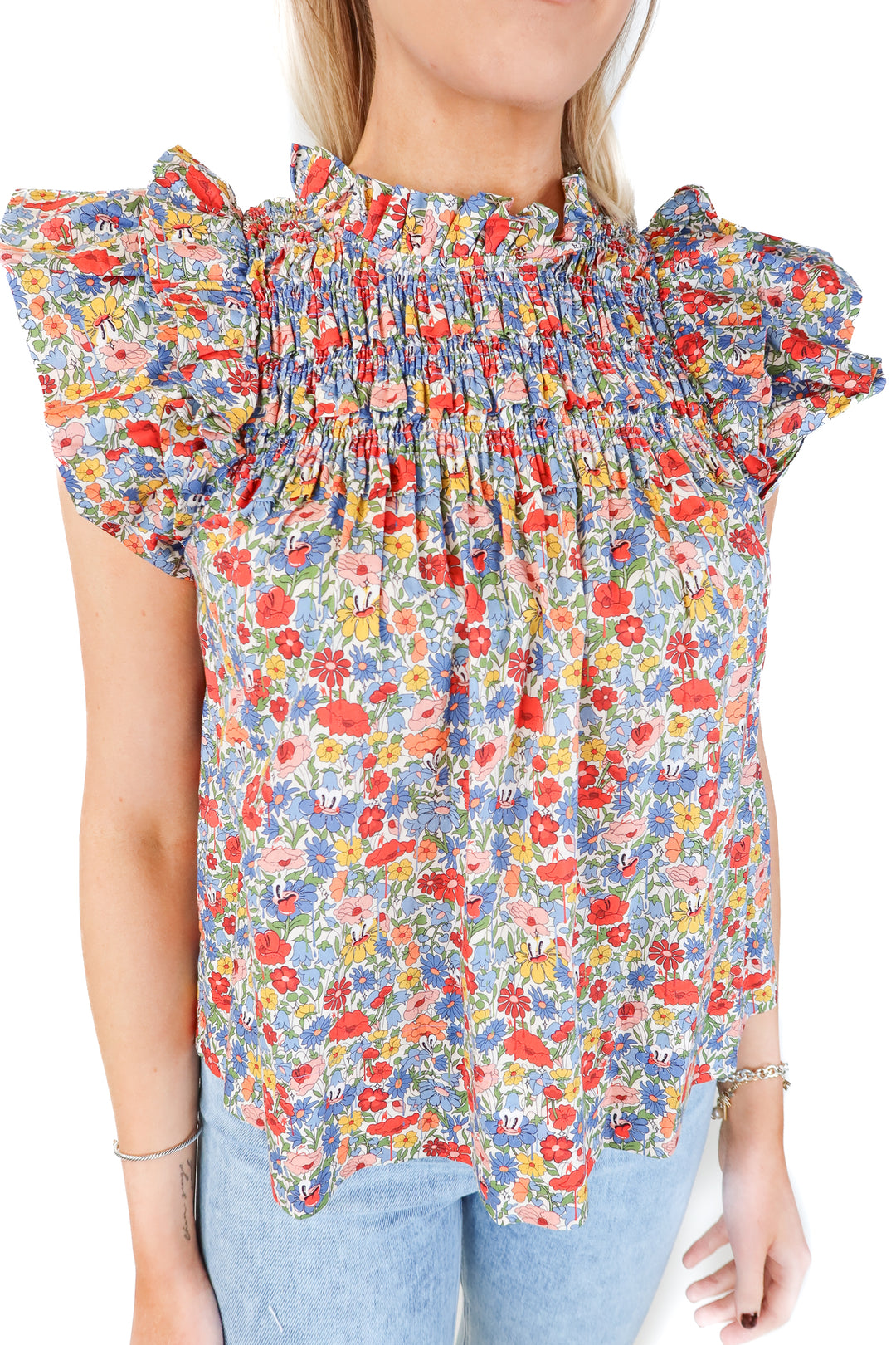 SEA floral smocked ruffle top (xs)