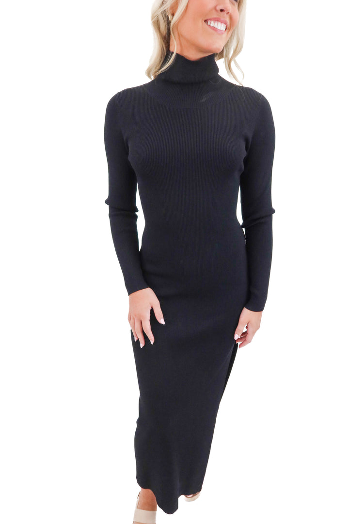 karina grimaldi black ribbed dress (S; retail $325)