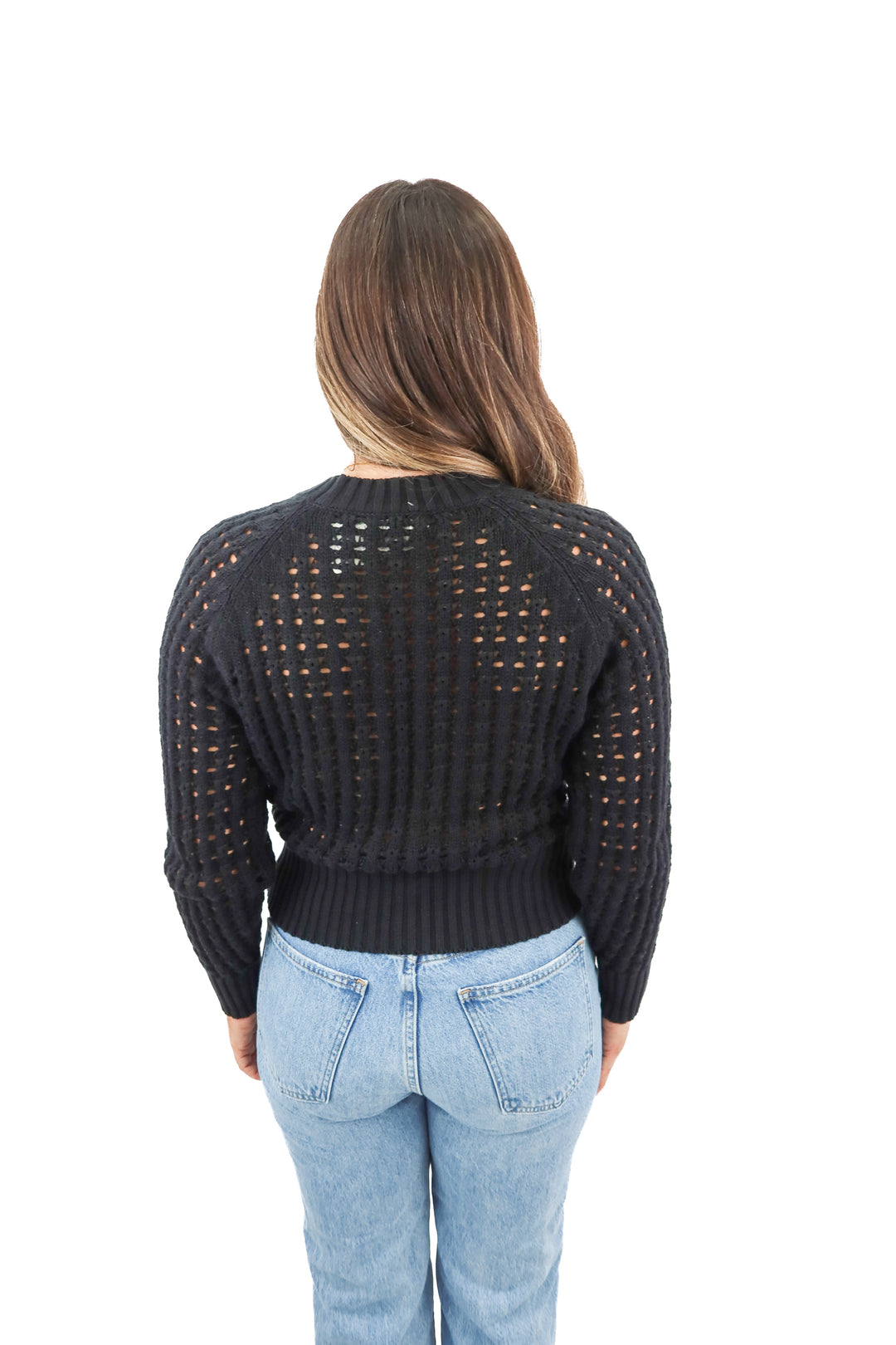 j. crew black scoop neck knit crochet sweater NWT (XS)