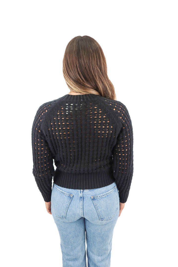 j. crew black scoop neck knit crochet sweater NWT (XS)