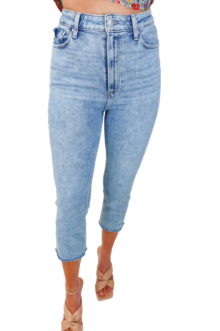 paige light wash "high-rise cindy" jeans (27; retail $219)