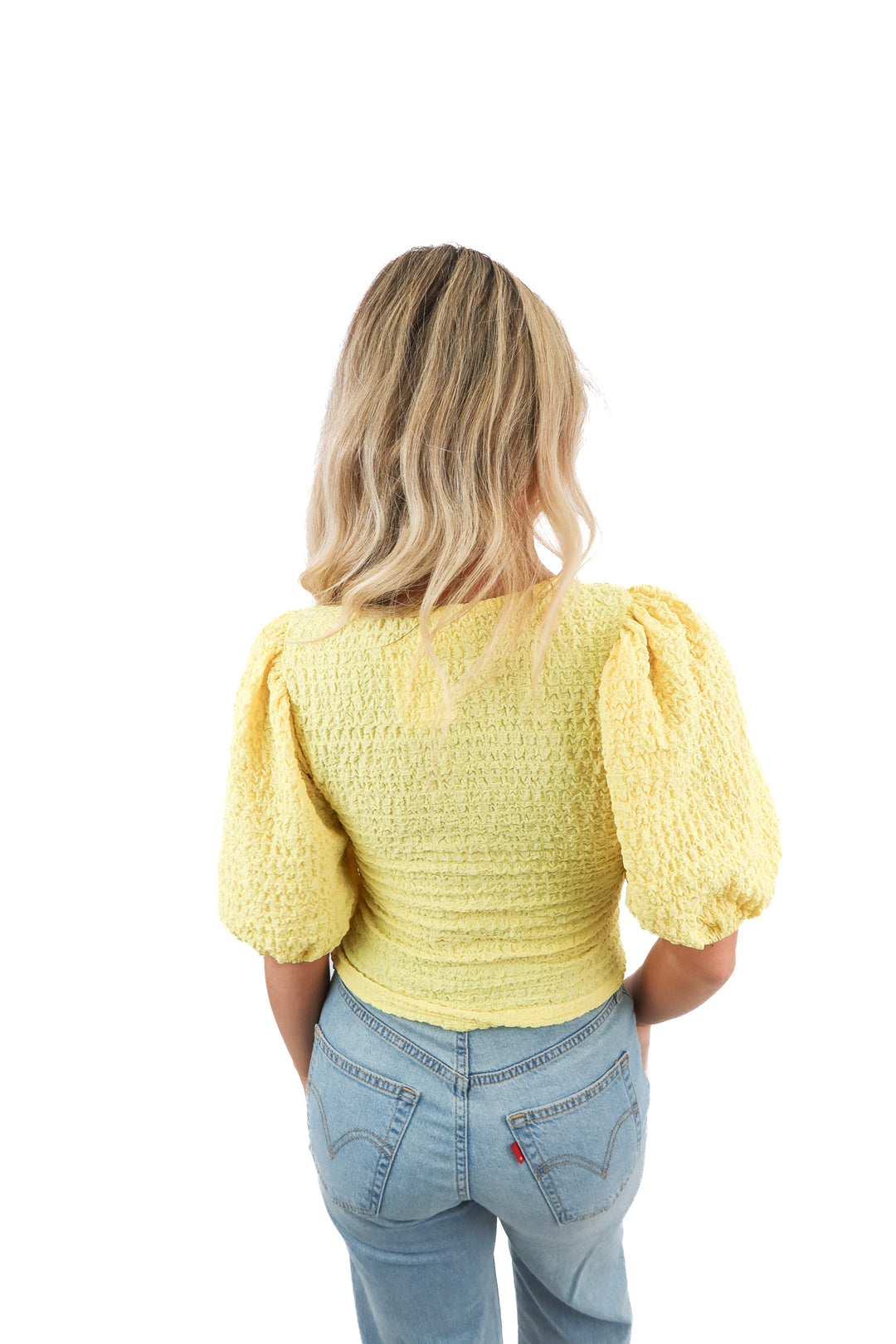 anthropologie yellow puff sleeve top (xs)