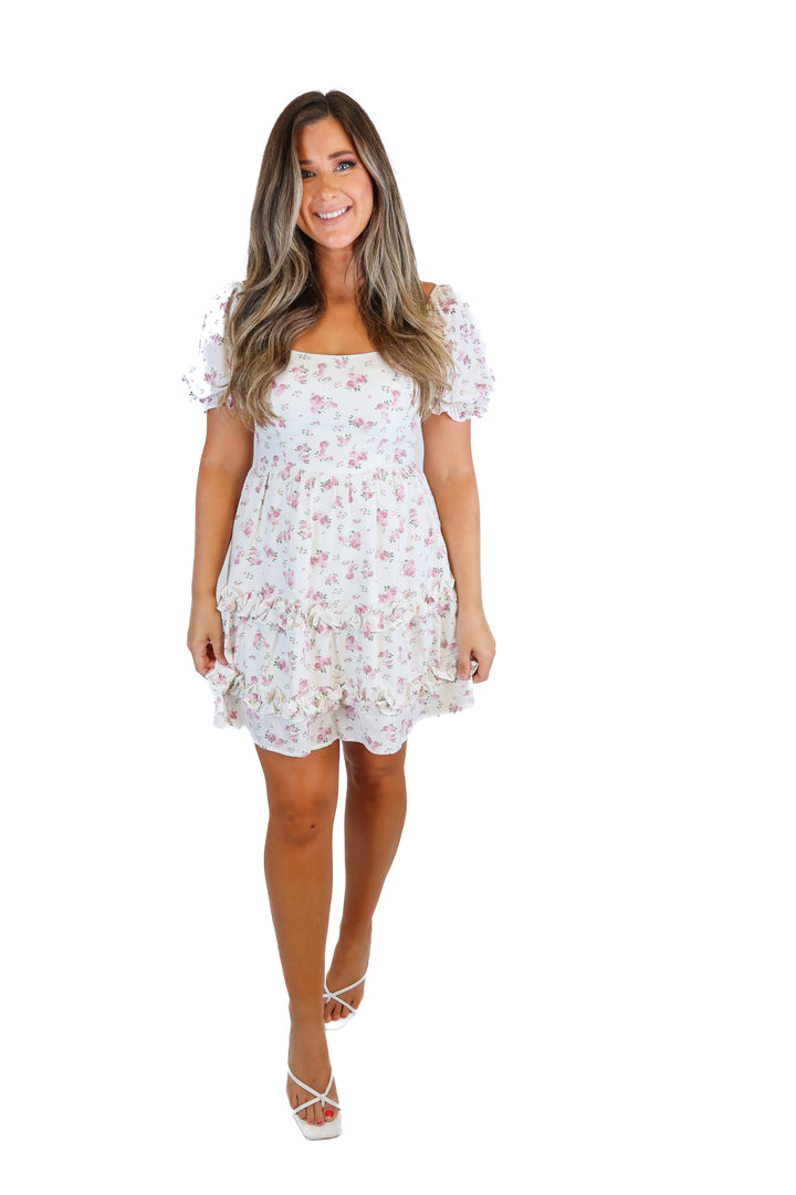 altard state ivory/pink floral ruffle dress NWT (M; Retail $74)