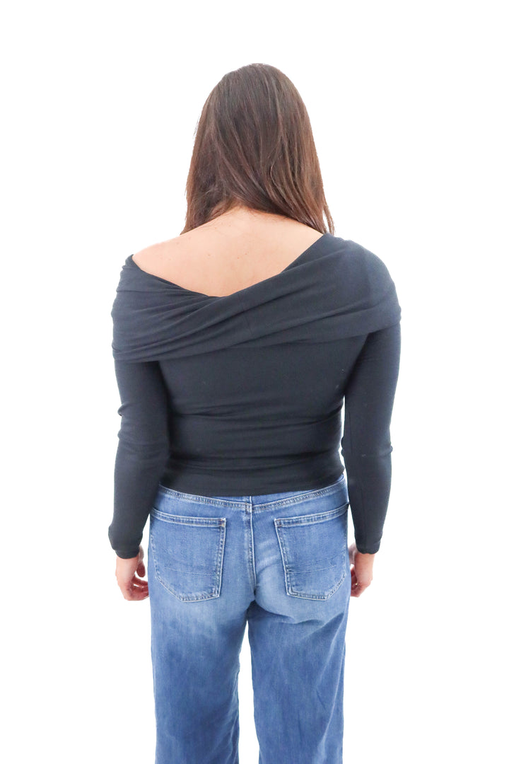 pistola black off the shoulder top (m; retail $118)