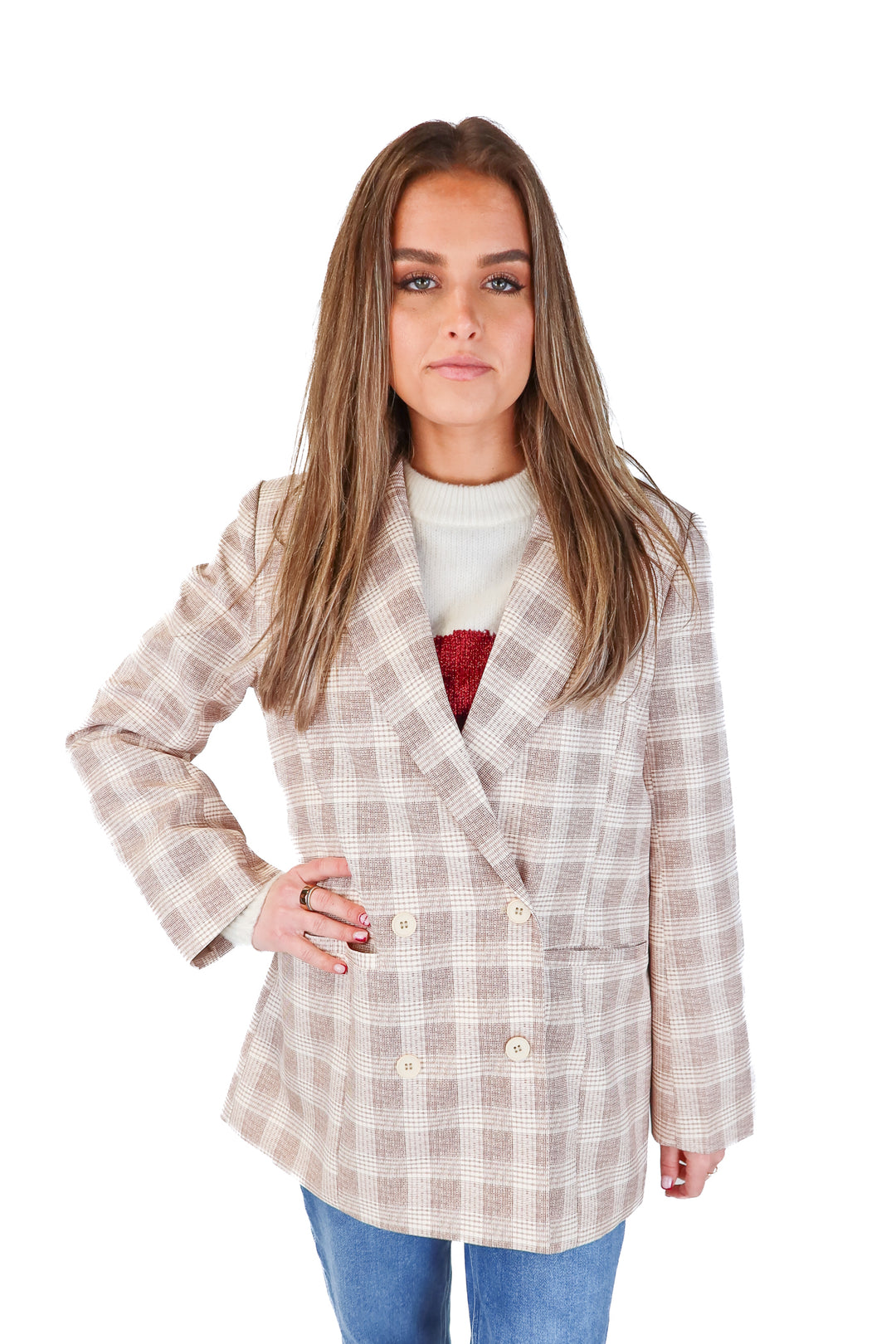 SOLD: lioness beige plaid blazer NWT (xs)
