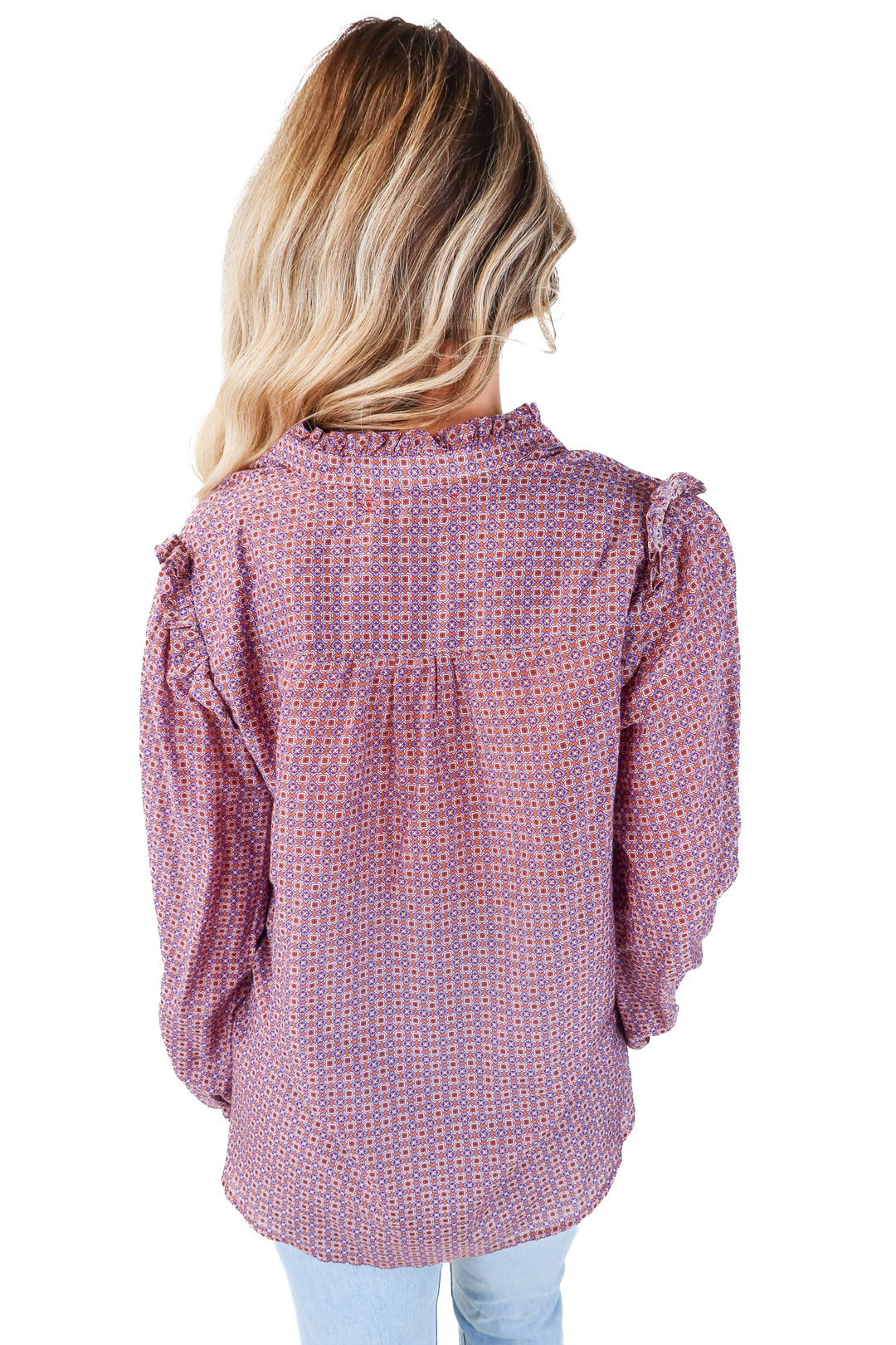 xirena purple printed blouse (s; retail $210)