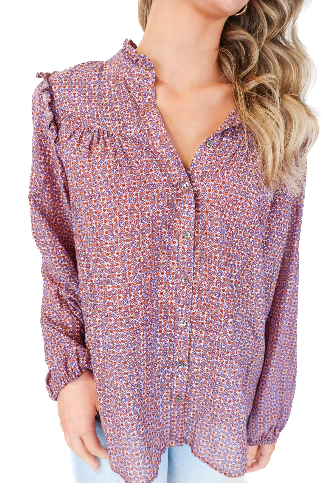 xirena purple printed blouse (s; retail $210)