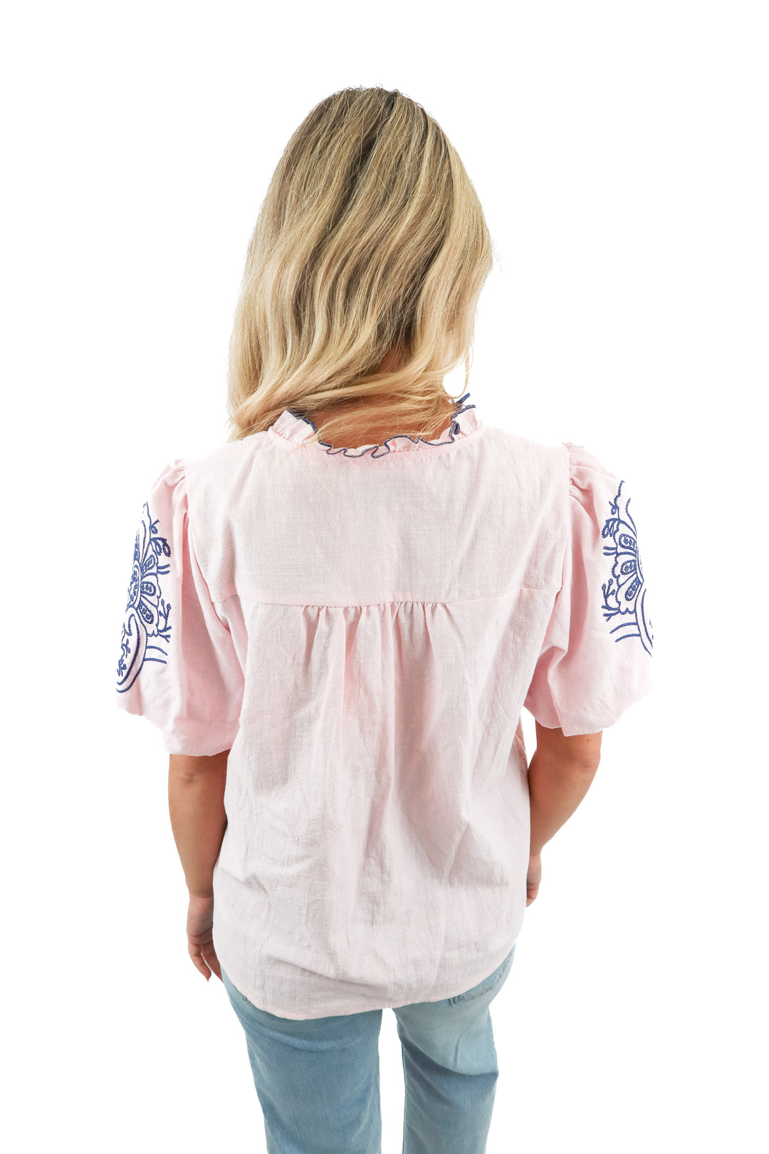 avara pink/blue stitched blouse NWT (s; retail $68)