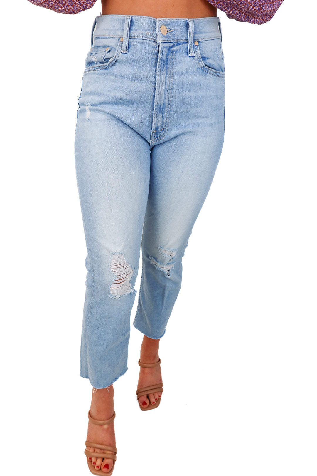 SOLD mother light wash distressed jeans (27)