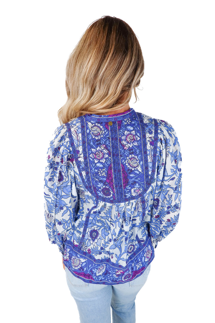 antik batik blue/purple floral blouse (s)