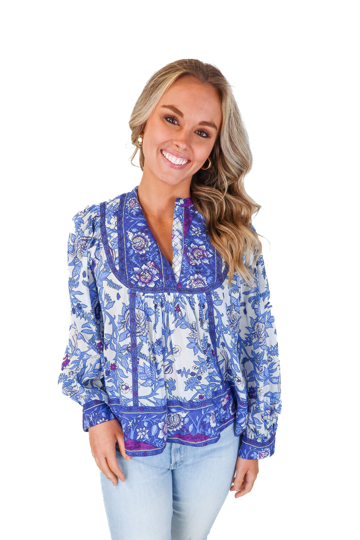 antik batik blue/purple floral blouse (s)