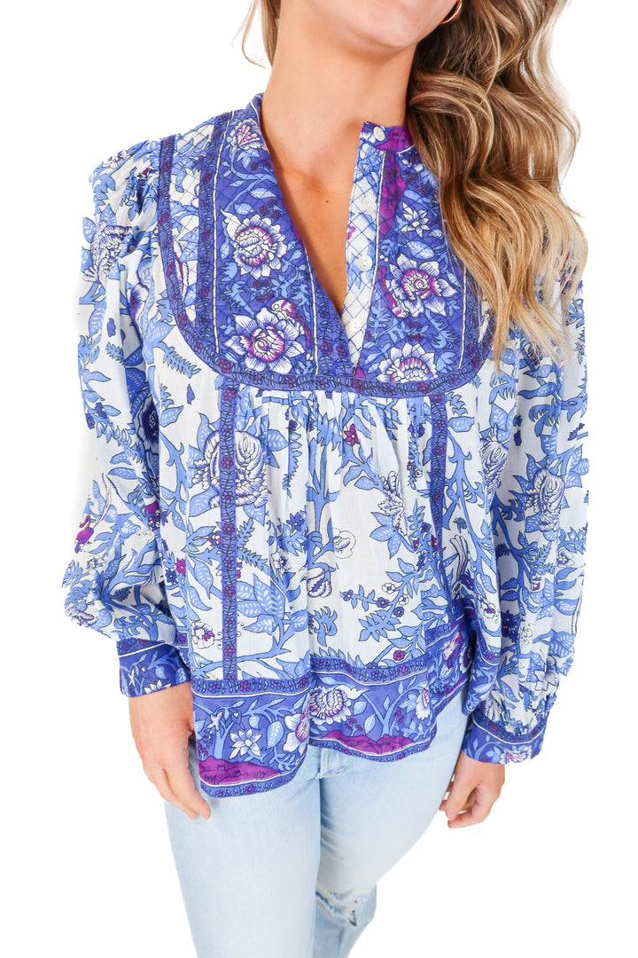 antik batik blue/purple floral blouse (s)