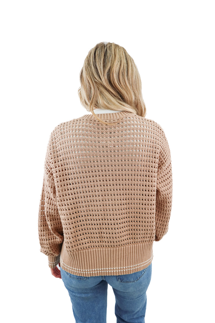 varley brown crochet knit cardigan (S)