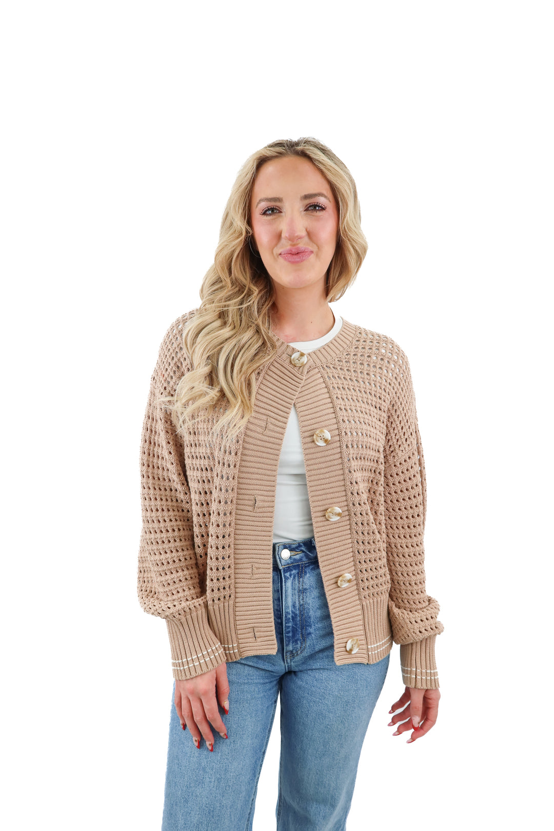 varley brown crochet knit cardigan (S)