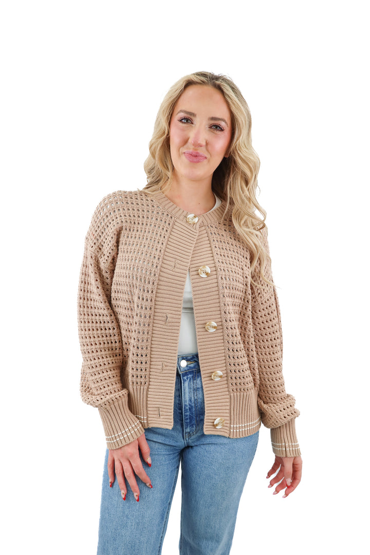 varley brown crochet knit cardigan (S)