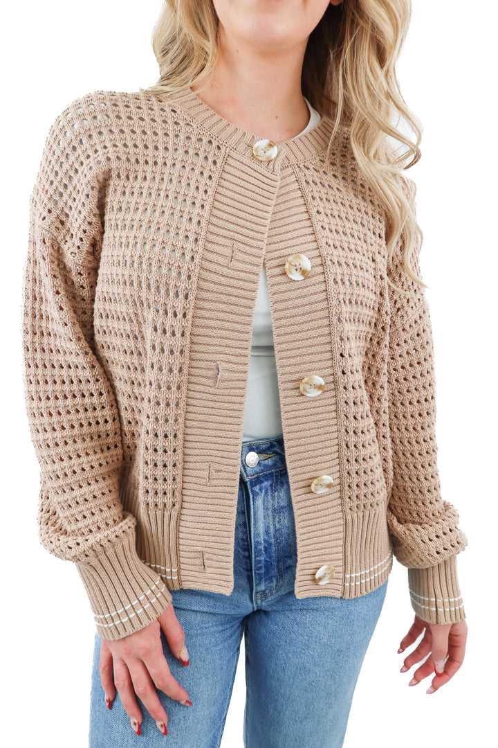 varley brown crochet knit cardigan (S)