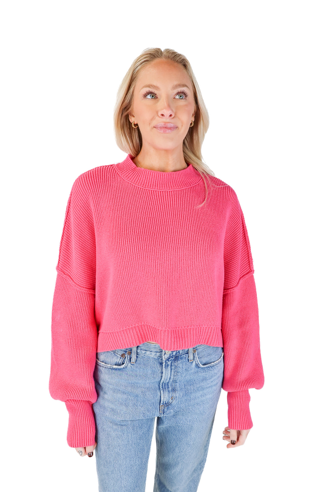 SOLD: free people cotton pink mockneck sweater (s; retail $118)
