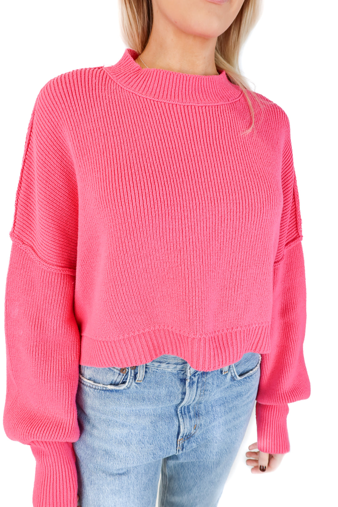 SOLD: free people cotton pink mockneck sweater (s; retail $118)