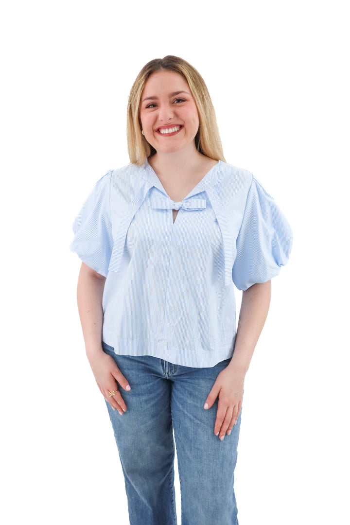 kate spade blue and white striped top (l; retail $155)