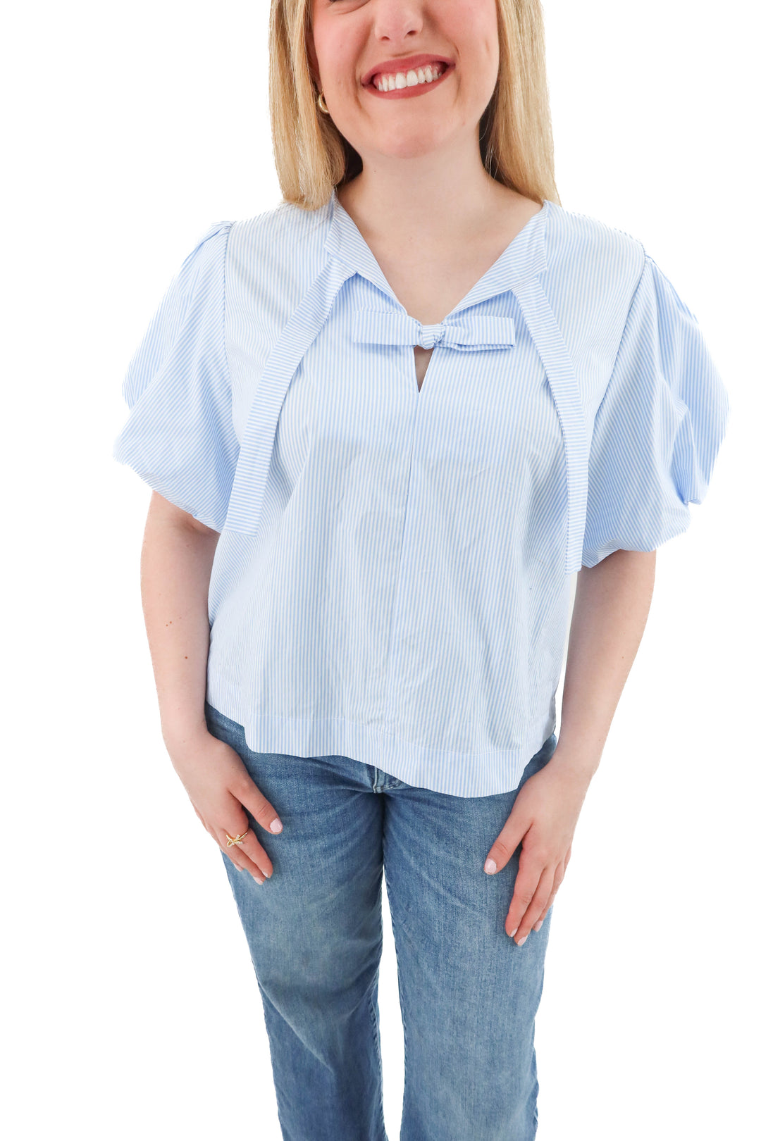 kate spade blue and white striped top (l; retail $155)