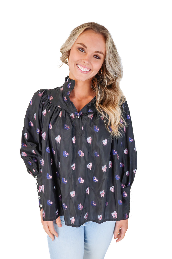 tuckernuck black/purple metallic blouse (s)