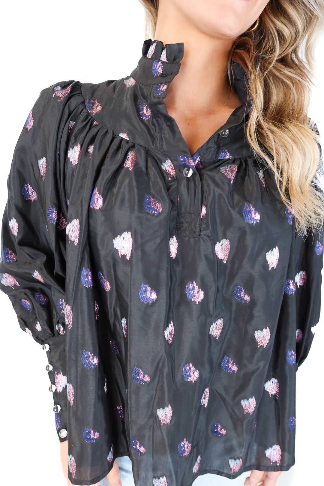 tuckernuck black/purple metallic blouse (s)