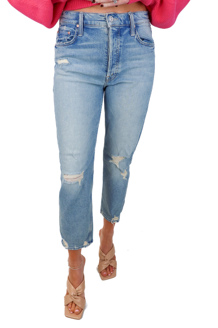 SOLD: mother light wash distressed jeans (28; retail $248)