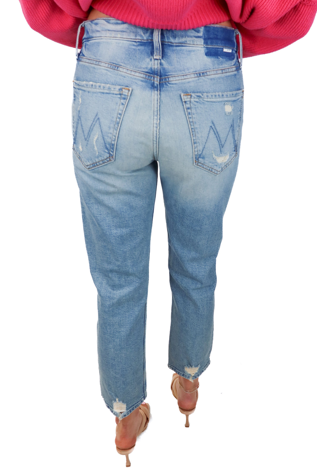 SOLD: mother light wash distressed jeans (28; retail $248)