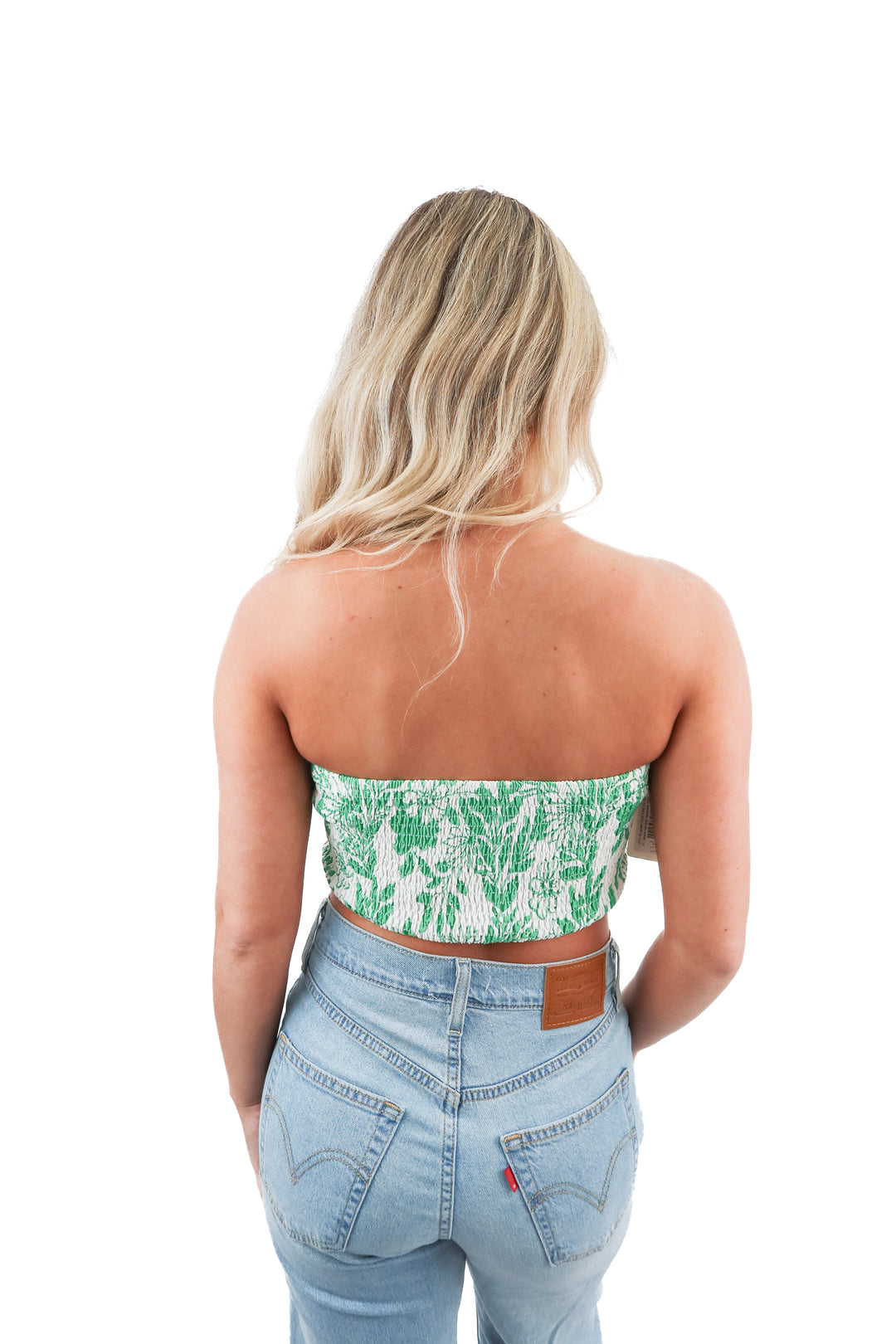 pink lily green floral tube top (s)