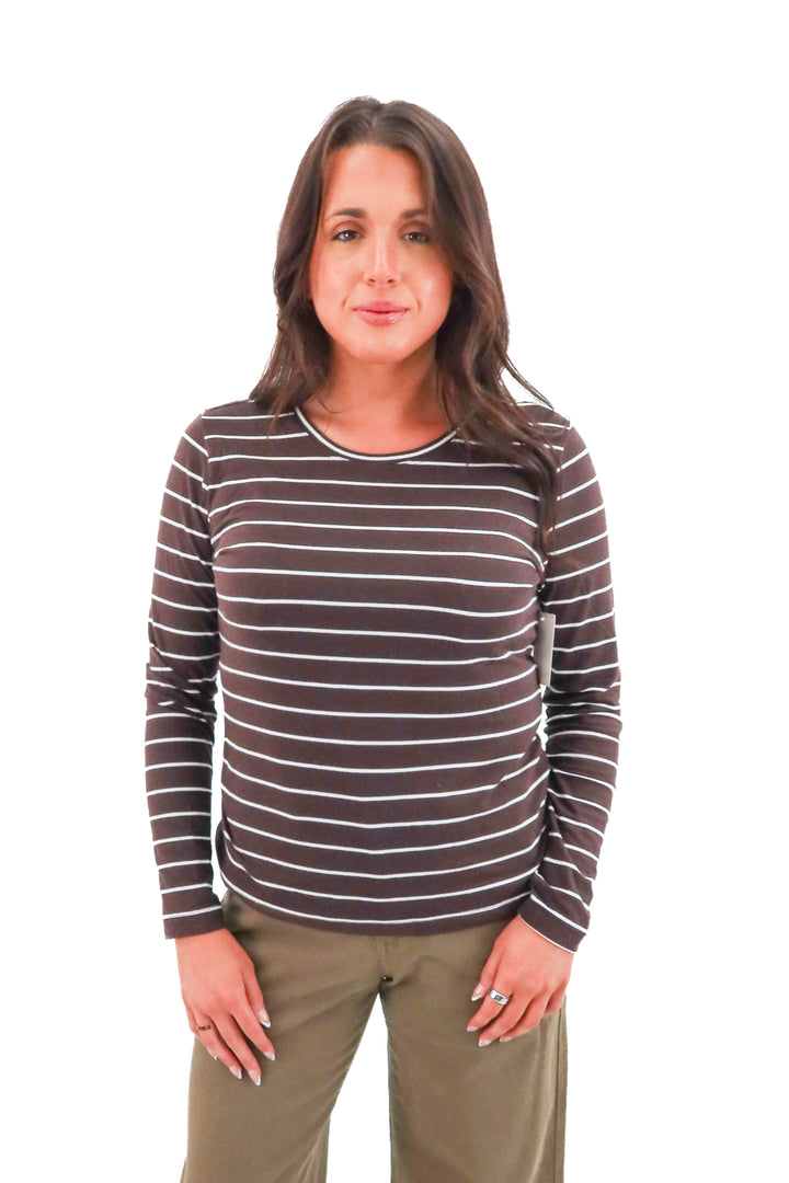 banana republic brown and white striped tee (m; retail $49)