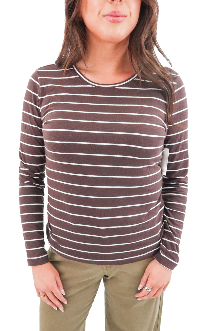 banana republic brown and white striped tee (m; retail $49)