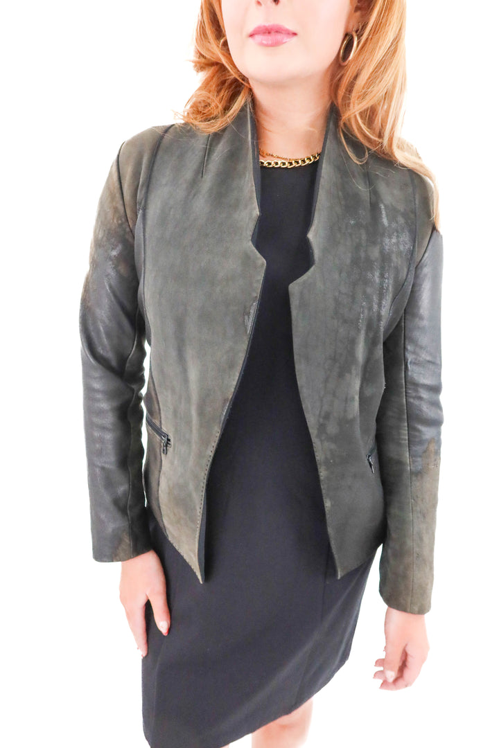 alexander wang grey and black leather blazer (2)