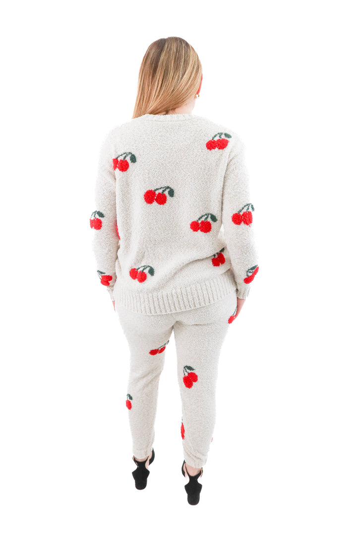 splendid beige cherry fuzzy pj set nwt (s; retail $118)