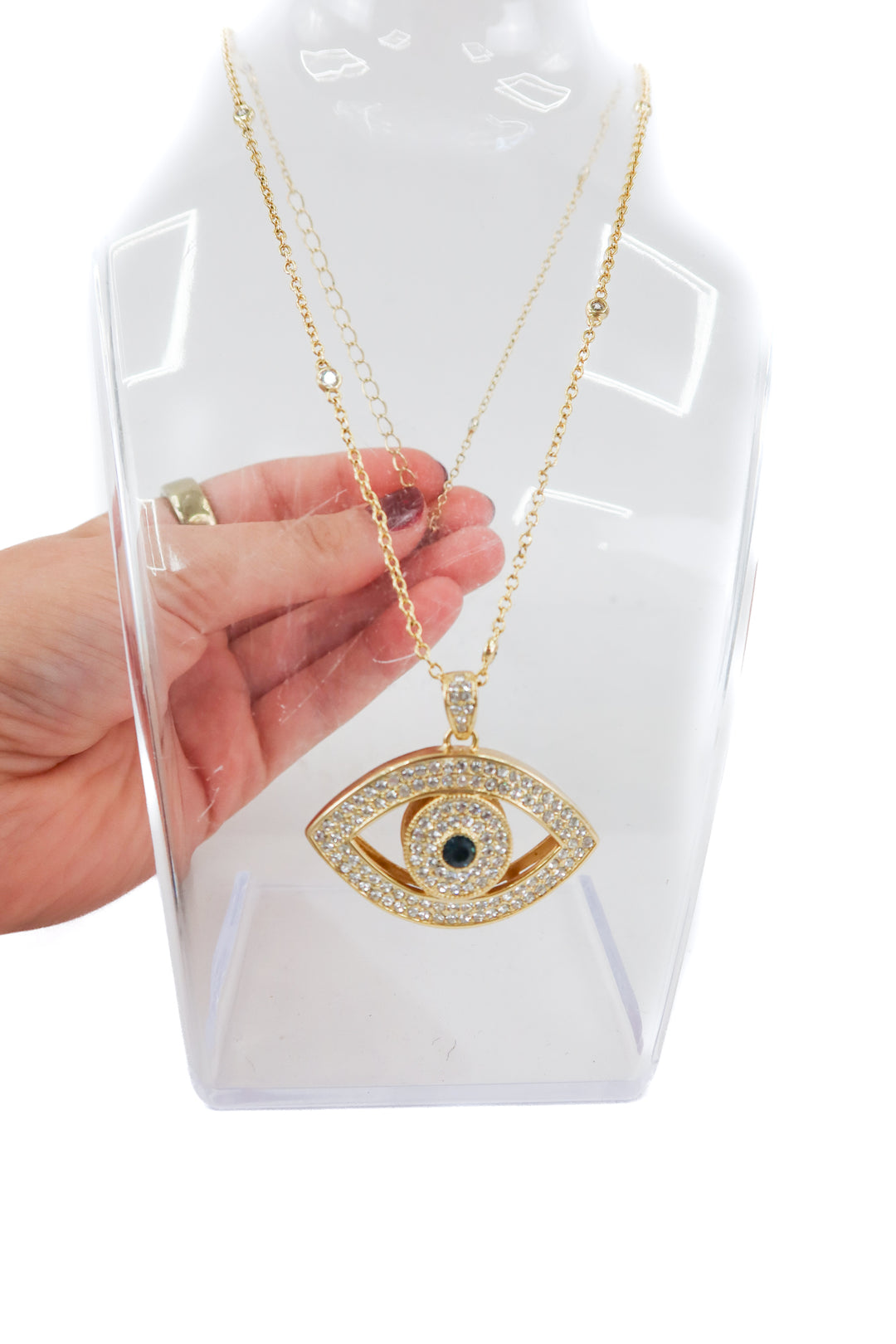 je t'aime by patti stanger large gold crystal eye necklace NWT (retail $100)