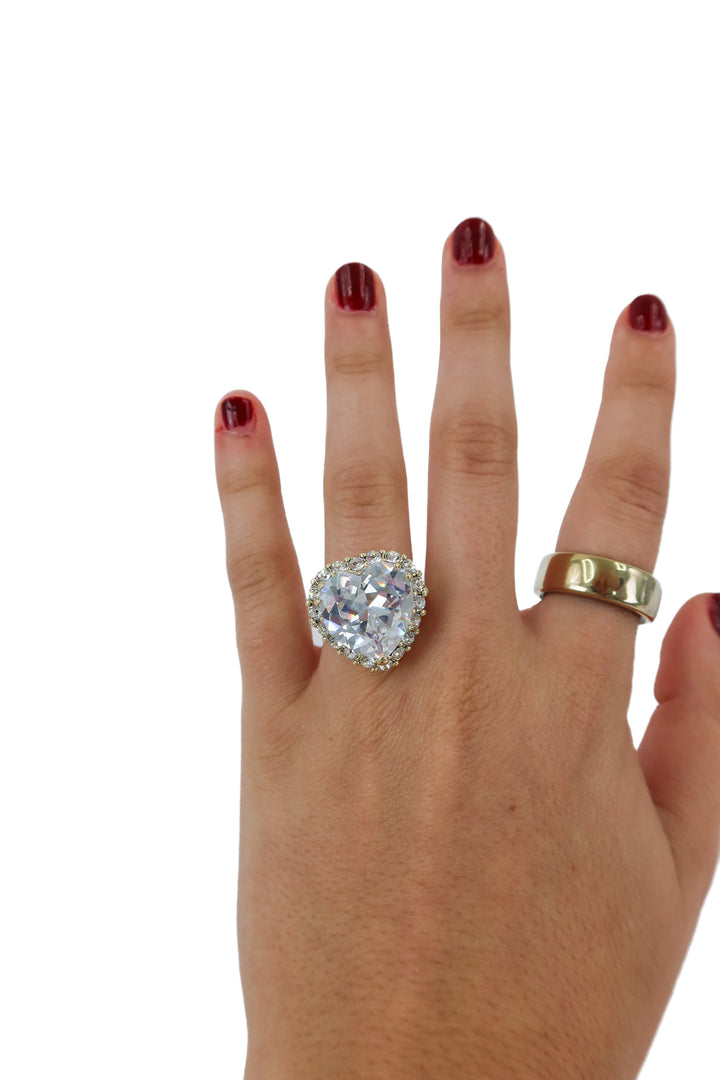 large gold crystal heart ring (8; retail $70)