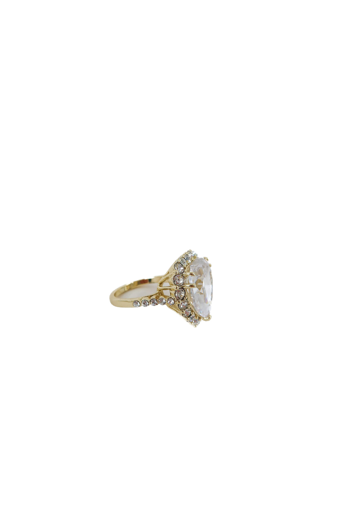large gold crystal heart ring (8; retail $70)