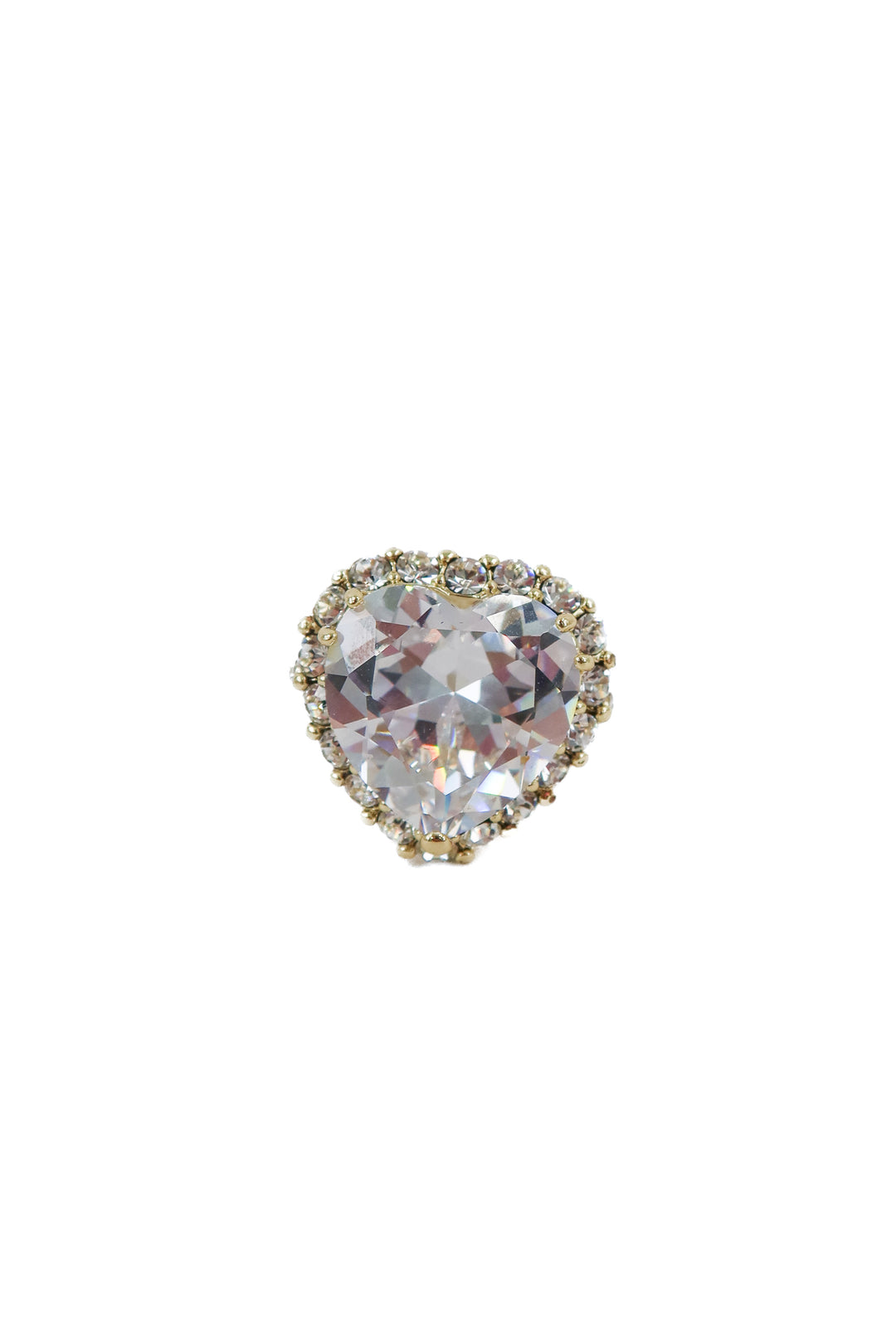 large gold crystal heart ring (8; retail $70)