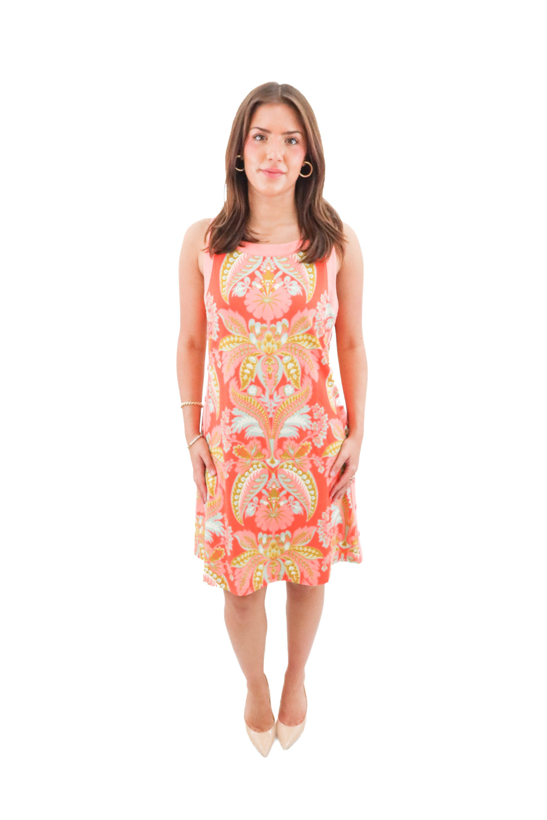 spartina coral patterned mini dress (m; retail $230)