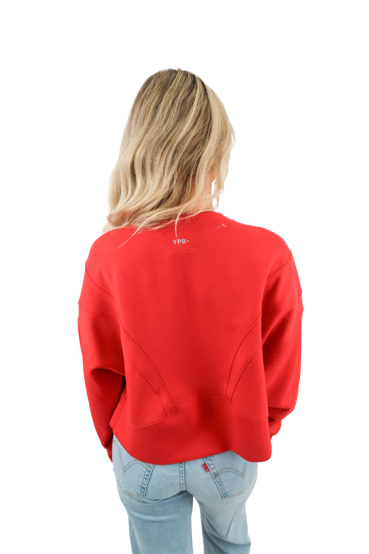 ypb red cropped crewneck (s; retail $60)