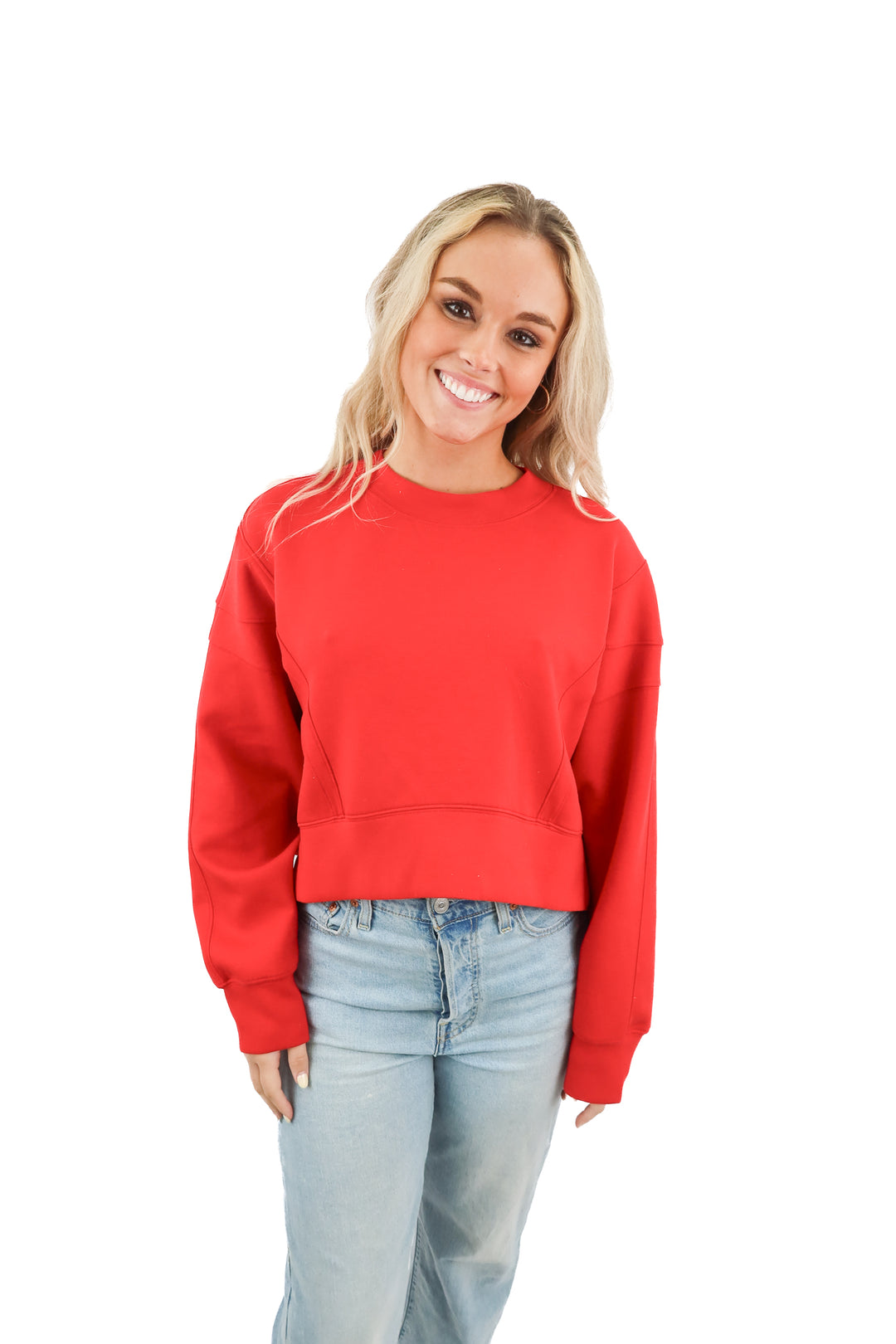 ypb red cropped crewneck (s; retail $60)
