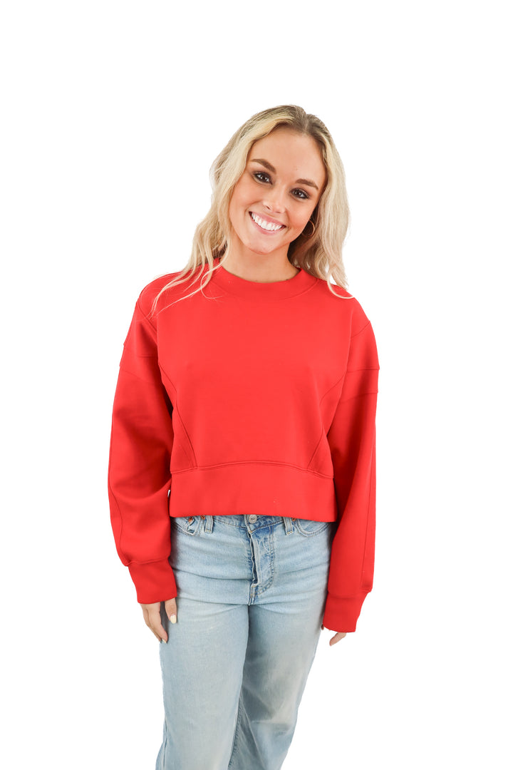 ypb red cropped crewneck (s; retail $60)