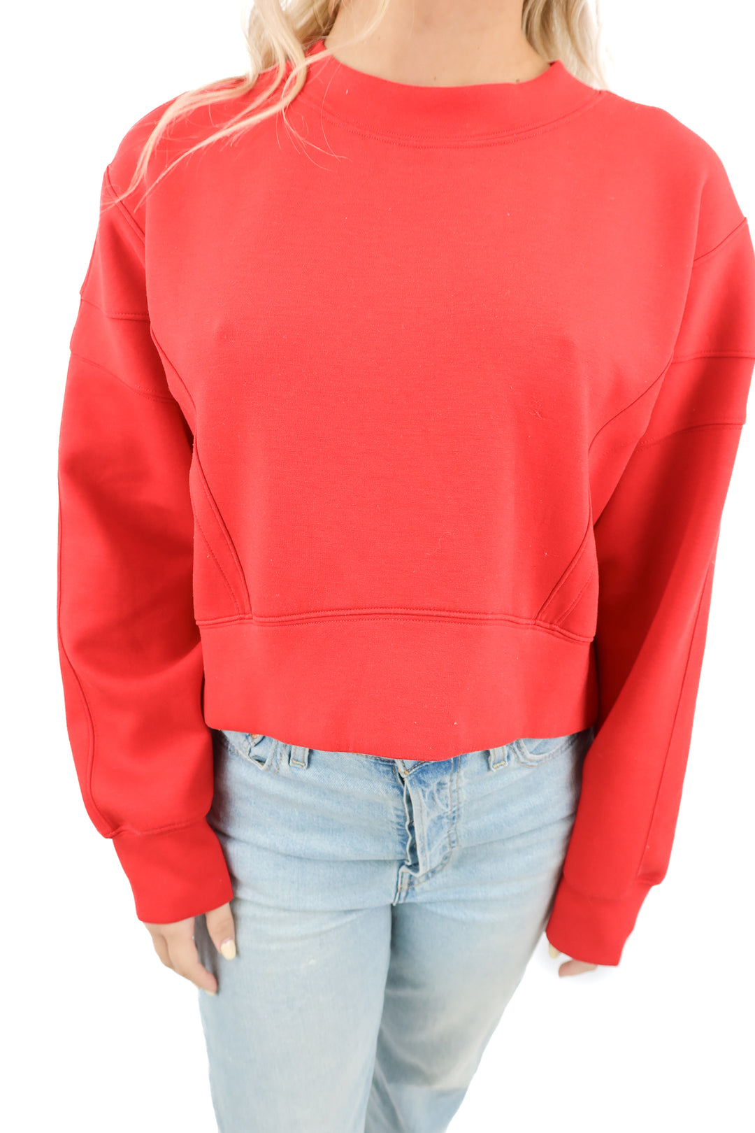ypb red cropped crewneck (s; retail $60)
