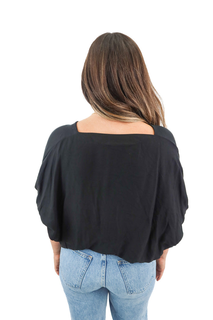 daine von furstenberg black wrap blouse (8; retail $358)
